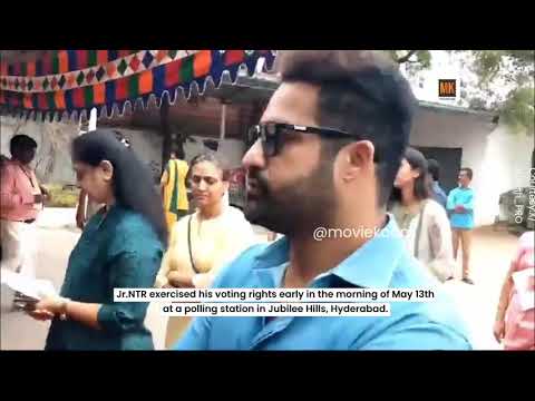 Watch: Jr NTR and his family exercised their voting rights at the Obul Reddy Public School in Jubilee Hills.