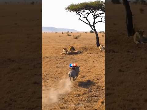 🚨 Warthog Police Siren Prank Sends Lions Running! 🐗😂 1 #wildlifeentertainment #entertaininganimals