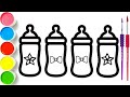 Drawing Baby Bottles for Kids | Fun and Easy Tutorial | Baby Feeder Drawing and Colouring For Kids