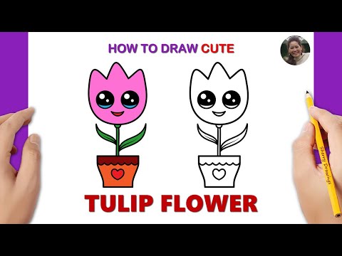How to Draw a TULIP Flower in a Pot | Sherry Drawings