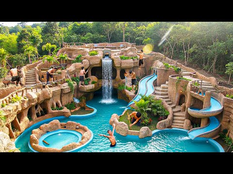 300 Days Building a Hand-Carved Clay Water Park with a Slide System Using Primitive Tools