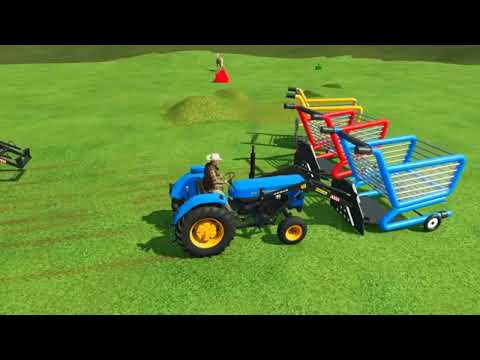 Mini Tractor of Colors- URSUS Loaders and Feeding animals with Shopping Cart - Farming Simulator