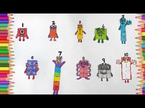 Let's Draw and Colour The Numberblocks, 1 - 10! Kids Maths and Colouring Skills