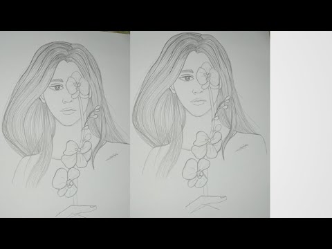 How to draw a girl with flowers/girl sketch/girl with flowers