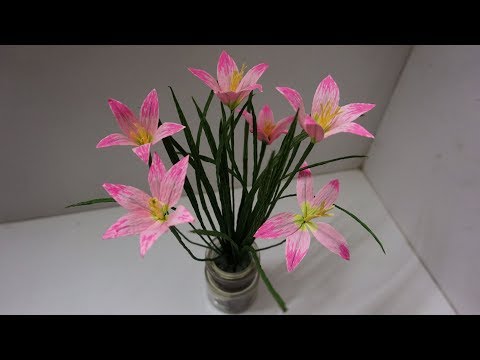 How to make Easy flowers from paper crepe (Pink rain lily)