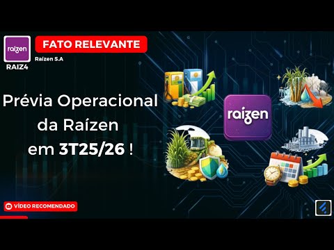 Thumbnail do vídeo: #RAIZ4: Análise da Prévia Operacional 3T25/26 da Raízen. Combustíveis SOBE, mas Bioenergia sofre!