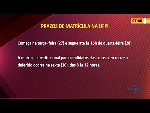 Prazo para matrículas na UFPI é prorrogada para hoje e amanhã 27 04 2021