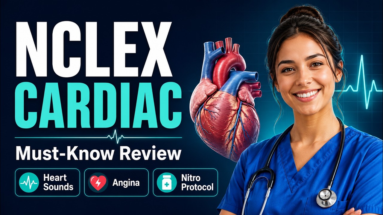 Cardiac Assessment NCLEX Review: Auscultation, JVD, Troponin, Angina & Nitro Protocol