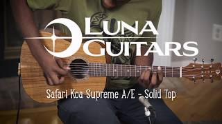 Video thumbnail for Luna Safari Koa Supreme Travel Guitar with Fishman and Solid Top by Luna Guitars