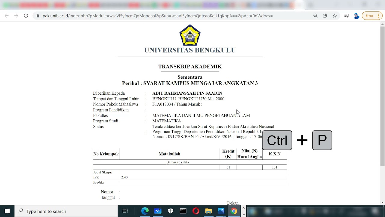 Cara Save Transkrip Nilai ke File PDF