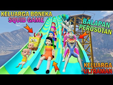KELUARGA BONEKA SQUID GAME BALAPAN PEROSOTAN SAMA ULTRAMAN, UPIN IPIN SENANG - GTA 5 BOCIL SULTAN