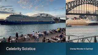 Celebrity Solstice and Disney Wonder Cruise Ships in Sydney at sunset |Cruise Ships in Sydney’s Port
