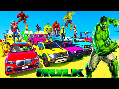 SUPERHERO HULK CARS Multi MEGA Ramp Challenge! SPIDERMAN New Stunt Race For Car Monster Truck Bikes