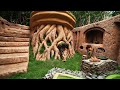 Survival Girl Building a Luxury Private Modern House with Roof Grass and Underground Swimming Pool