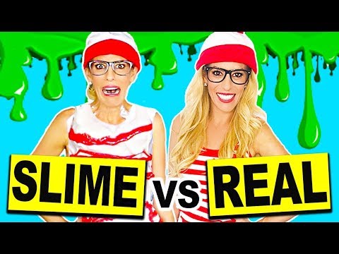DIY Slime Vs Real Halloween Costumes! (DIY Fluffy Slime, Glitter Slime, No Borax)