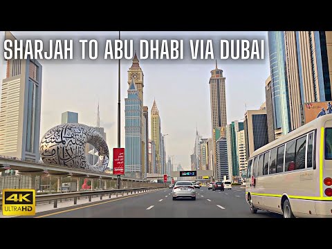 Sharjah to Abu Dhabi Drive by Car | via Dubai | Long Drive on Sheikh Zayed Road (E11 Highway) | 4K