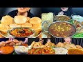 Asmr Eating Lots Of Puri With Aloo Ki Sabji Chole Bhature Kheer Dahi Bada Veg Mukbang
