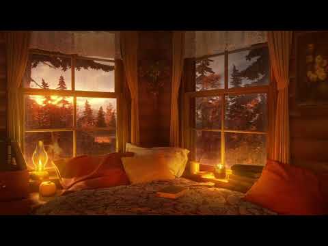 Cozy Autumn Nook - Gentle Rain Sounds \u0026 Fireplace on Window | 3 Hours