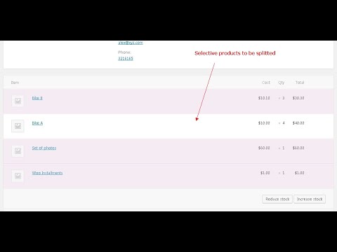 Select products to split manually - Order Splitter for WooCommerce