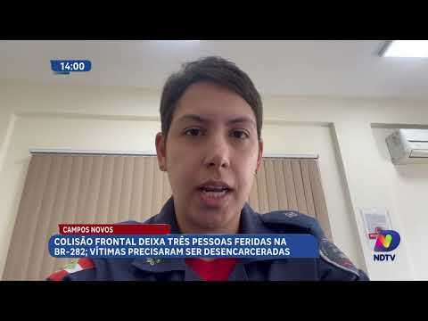 Colisão frontal deixa três feridos e bloqueia BR-282 em Campos Novos