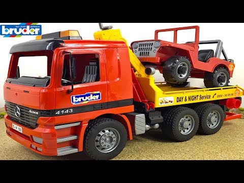 CAMIONUL BRUDER CU PLATFORMA SI CARLIG MERCEDES ACTROS & JEEP