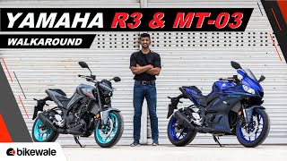 Yamaha India has officially showcased the 2023 Yamaha R3 and the Yamaha MT 03 at the Yamaha Track Day at the MMRT in Chennai. Although, both motorcycles are yet to be launched in India, here's a detailed walkaround and first impressions of the new R3 and the MT 03.