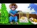 Smart Monkey Baby Bi Bon rescues his Hamster friends from the ferocious Godzilla | Animals Home BiBi