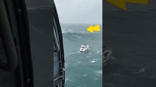 Terrifying moment Rogue wave capsizes boat during a rescue mission