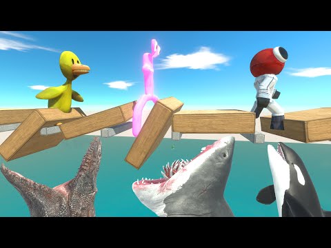 Unstable Bridge With Underwater Predators - Animal Revolt Battle Simulator
