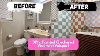 Disco Decor Bathroom Renovation! DIYing A Painted Checkered Wall using Valspar Paint ✨🪩🕺🏼 #diy