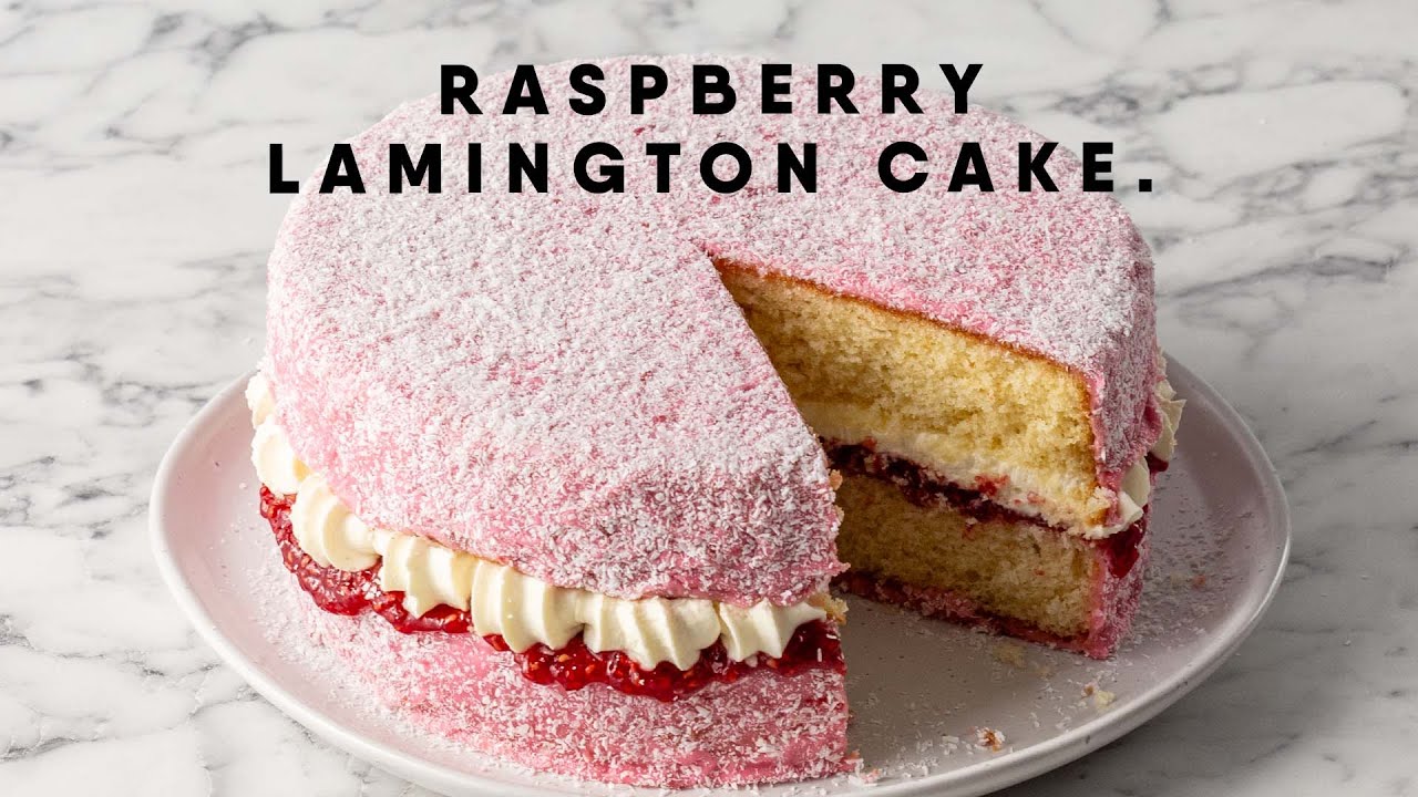 Raspberry Lamington Cake with Fluffy Vanilla Sponge and Coconut Crunch