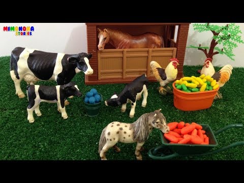 Animales de la granja 🐷  Farm Animals Toy Horse Cow Rooster Sheep | Silly Sounds | Mimonona Stories Video