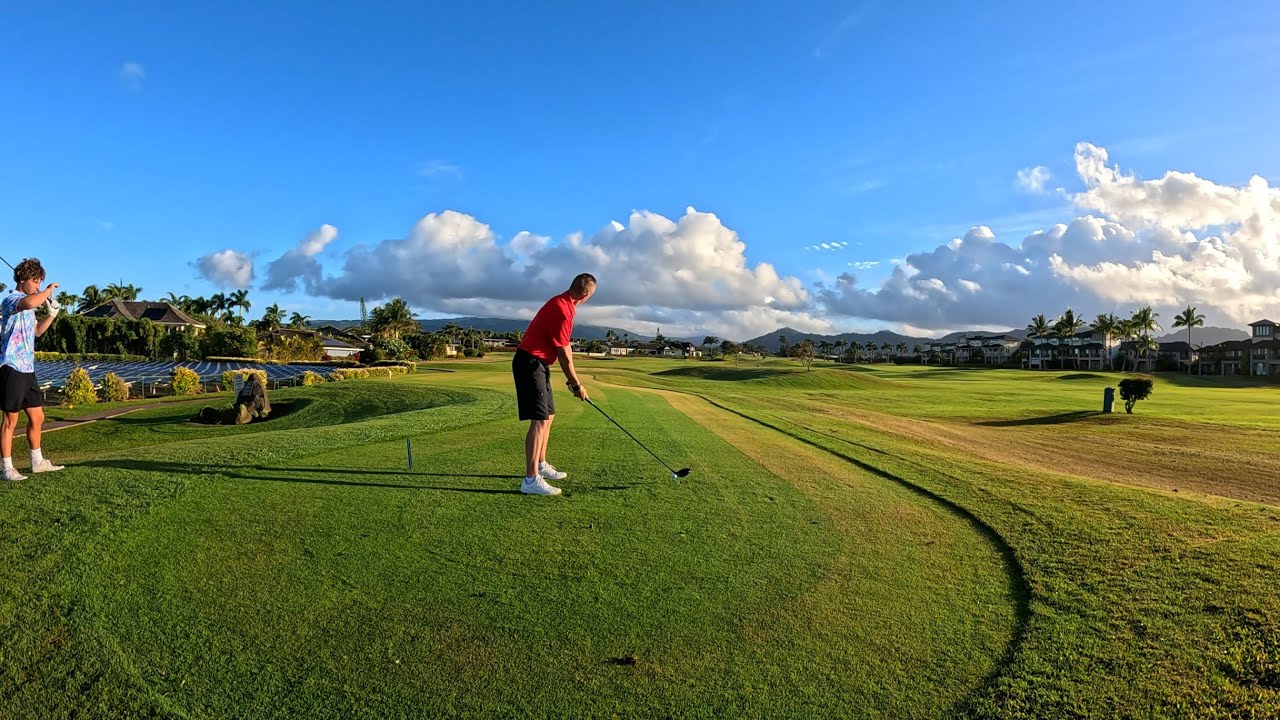 Aerial view of Kiahuna Golf Club on Kauai with ocean in the background