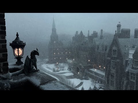 “The Watcher Above the Snow” — A Quiet Winter University for Study & Focus | Dark Academia