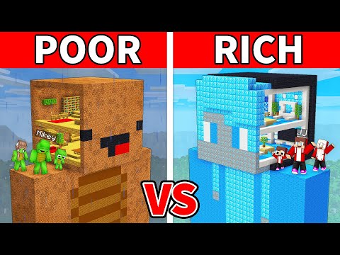 JJ and Mikey: POOR vs RICH SECRET INSIDE HEAD Base Build Family Battle in Minecraft - Maizen