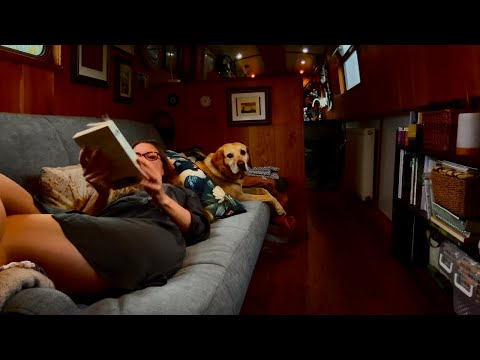 Hunkered Down In Heavy Rain On My Narrowboat With My Dog #240