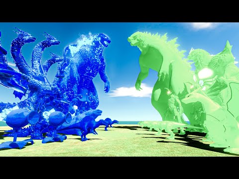 Team Blue + Godzilla 2021 vs Godzilla Evolved + Team Green - Animal Revolt Battle Simulator