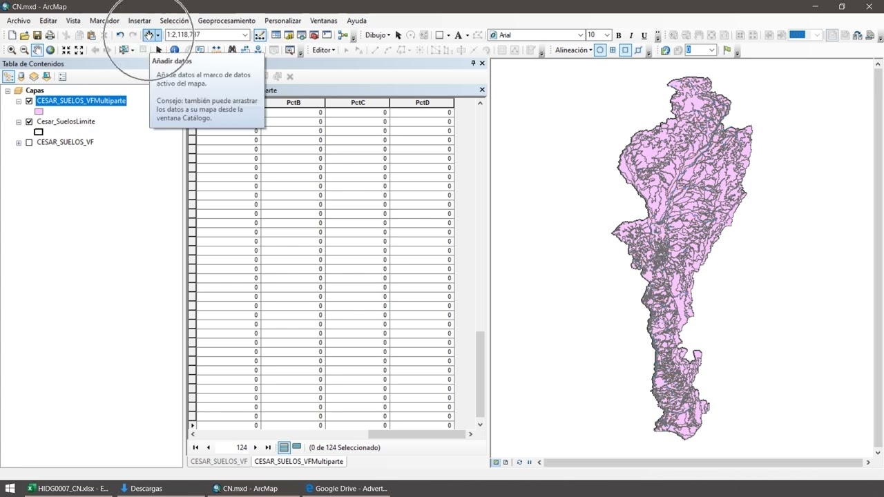 Creación del mapa de número de curva CN utilizando la metodología de la USDA (SCS)