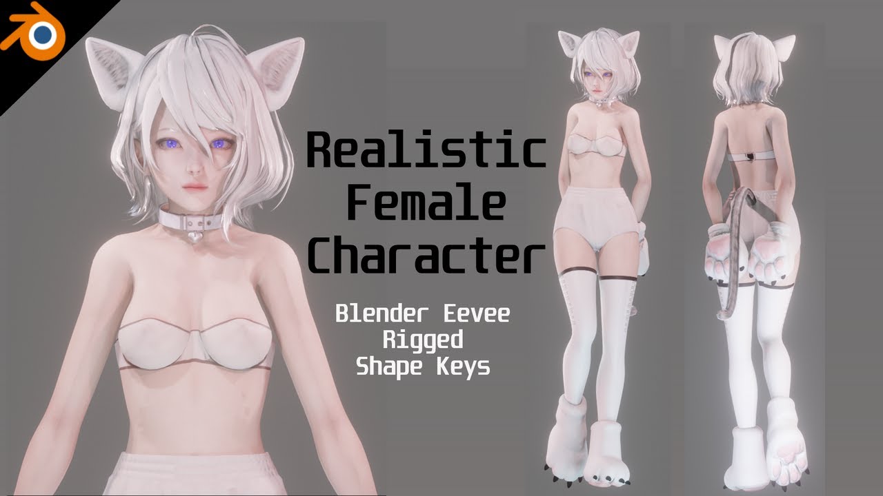 Cat Girl Cosplay - Realistic Female Character - Blender Eevee 3D Model