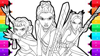 Coloring Huntrix Bathhouse Fight Scene Coloring Page from KPop Demon Hunters