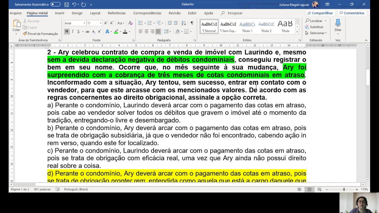 Resolução de questões - Direito das Obrigações