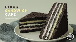 블랙 초코 샌드위치 케이크 만들기 : Black Chocolate Sandwich Cake Recipe : サンドイッチ ケーキ | Cooking tree