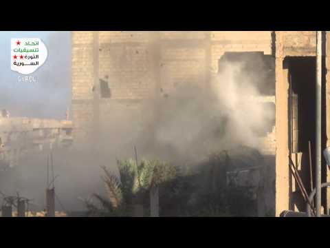 حركة أحرار الشمال الإسلامية بالاشتراك مع تجمع كتائب عبدالله بن الزبير يقومون بإستهداف معاقل النظام بمدفع SBG9 في حي العمال في دير الزور