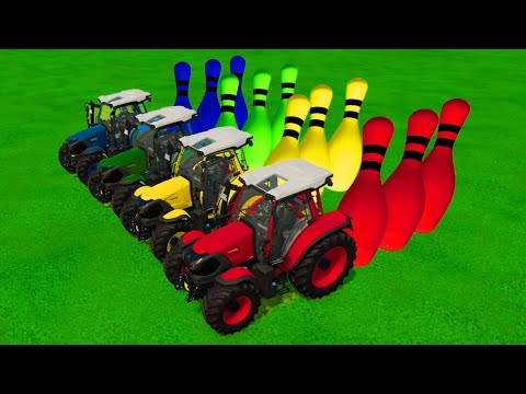 TRANSPORT GIANT BOWLING SKITTLES WITH FENDT AND CASE TRACTORS - Farming Simulator 22