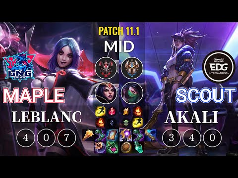 LNG Maple LeBlanc vs EDG Scout Akali Mid - KR Patch 11.1