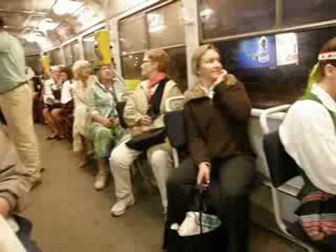 After the Latvian song festival of 2008 in Riga tram.