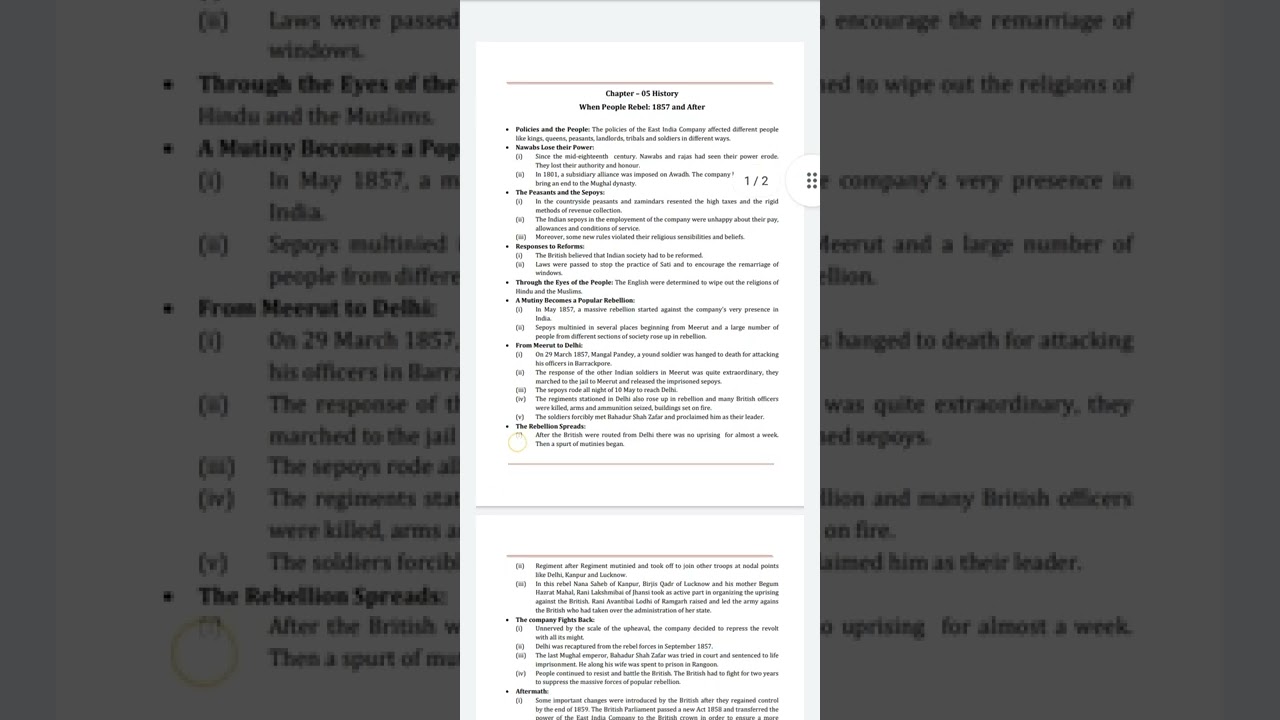 class 8 chapter 5 when people Rebel 1857 and after chapter important notes
