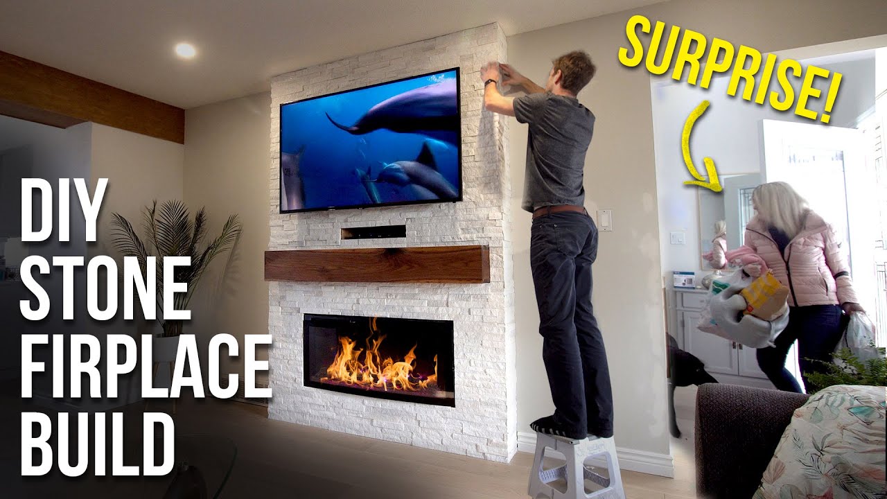 Watch video Stone Fireplace TV Wall - Full Build Now Stone Fireplace TV Wall - Full Build