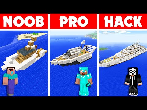 Minecraft Battle NOOB vs PRO vs HACKER: YACHT HOUSE BUILD CHALLENGE - Animation