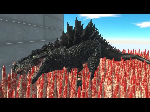 FALLING GODZILLA TREX ON SPIKES - Animal Revolt Battle Simulator #22